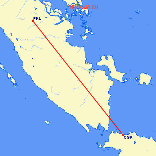 перелет Джакарта — Пеканбару на карте
