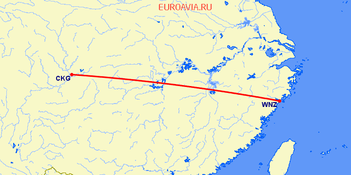 перелет Чонсинь — Венчжоу на карте
