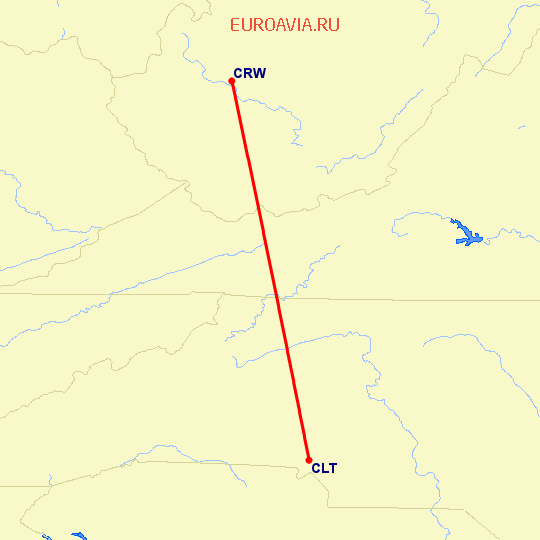 перелет Шарлотт — Чарльстон на карте