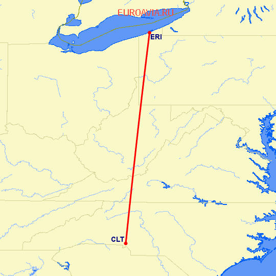 перелет Шарлотт — Эри на карте