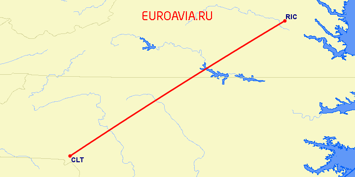 перелет Шарлотт — Ричмонд на карте