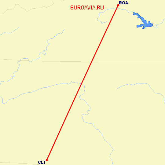 перелет Шарлотт — Roanoke на карте