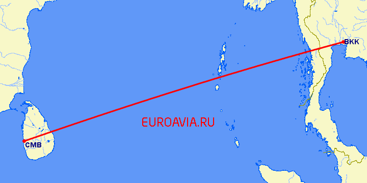 перелет Коломбо — Бангкок на карте