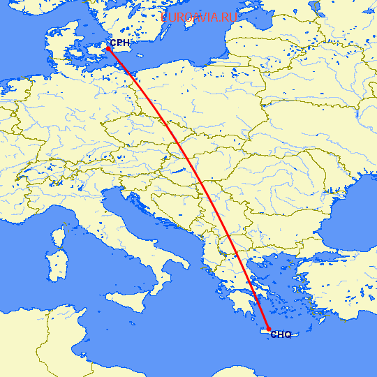 перелет Копенгаген — Chania на карте
