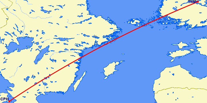 перелет Копенгаген — Тампере на карте