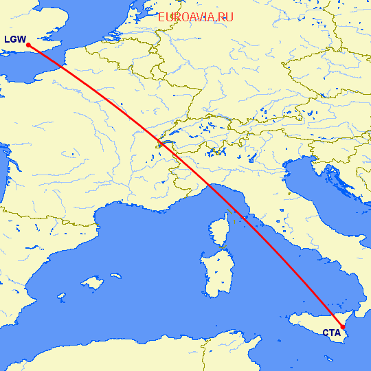 перелет Катания — Лондон на карте