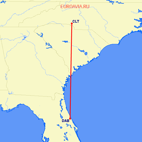 перелет Дейтона Бич — Шарлотт на карте