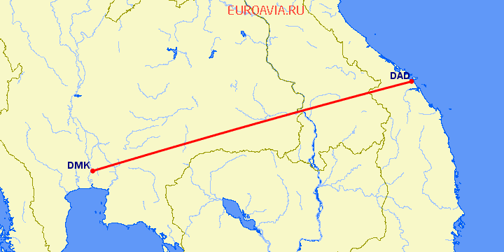 перелет Да Нанг — Бангкок на карте