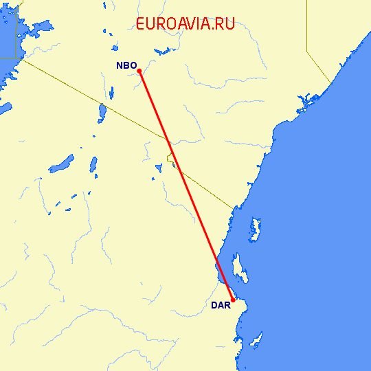 перелет Дар Ес Салаам — Найроби на карте