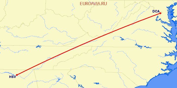 перелет Вашингтон — Хантсвилл на карте