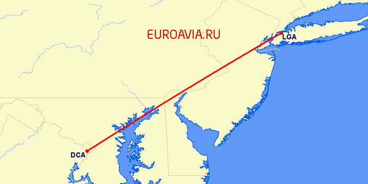 перелет Вашингтон — Нью Йорк на карте