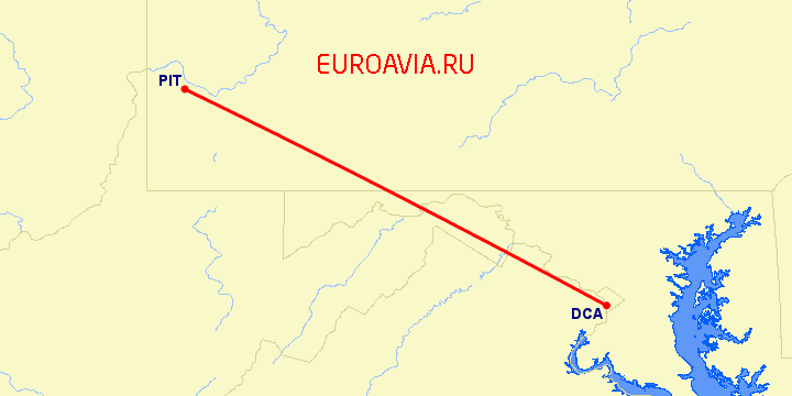 перелет Вашингтон — Питтсбург на карте