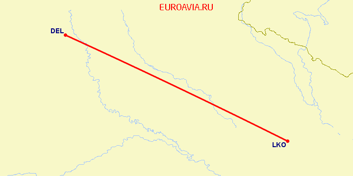 перелет Нью Дели — Лакнау на карте
