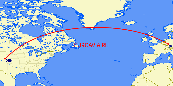 перелет Денвер — Франкфурт на Майне на карте