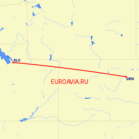 перелет Денвер — Солт Лейк Сити на карте