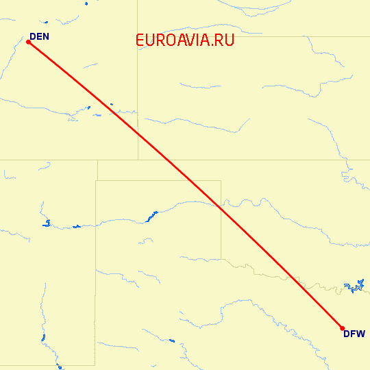 перелет Даллас — Денвер на карте