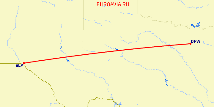перелет Даллас — Эль Пасо на карте