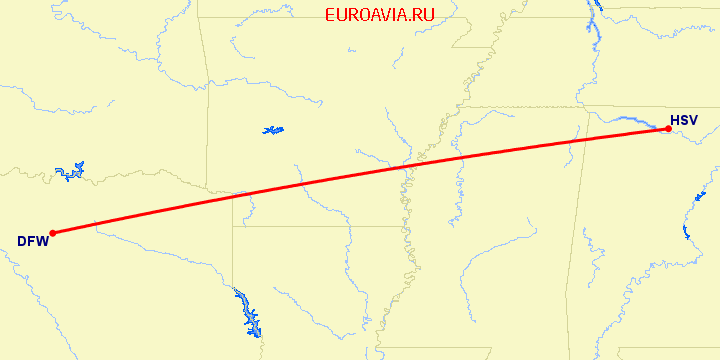 перелет Даллас — Хантсвилл на карте