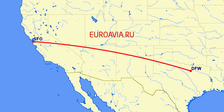 перелет Даллас — Сан Франциско на карте