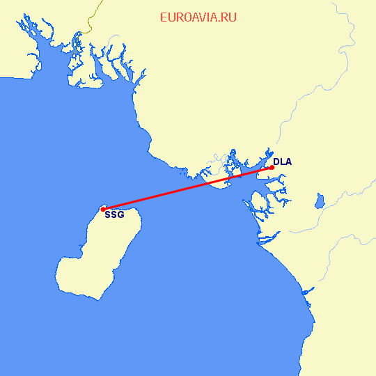 перелет Дуала — Малабо на карте