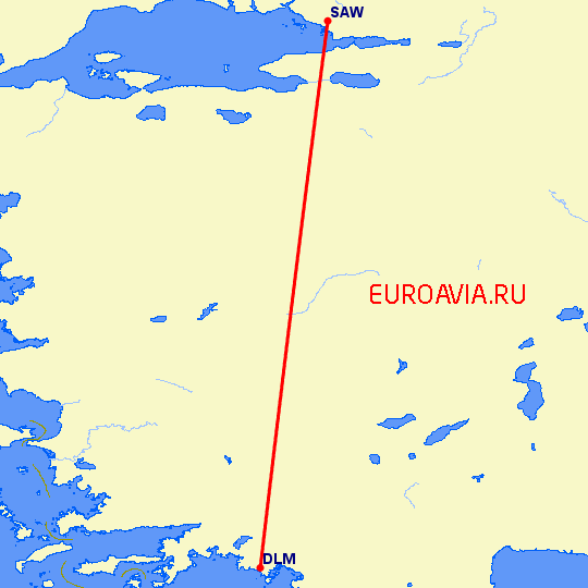 перелет Даламан — Стамбул на карте