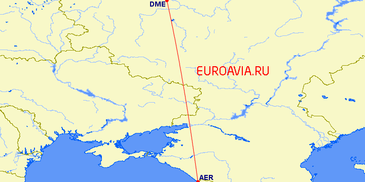 перелет Москва — Сочи на карте