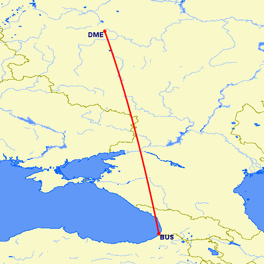 перелет Москва — Батуми на карте