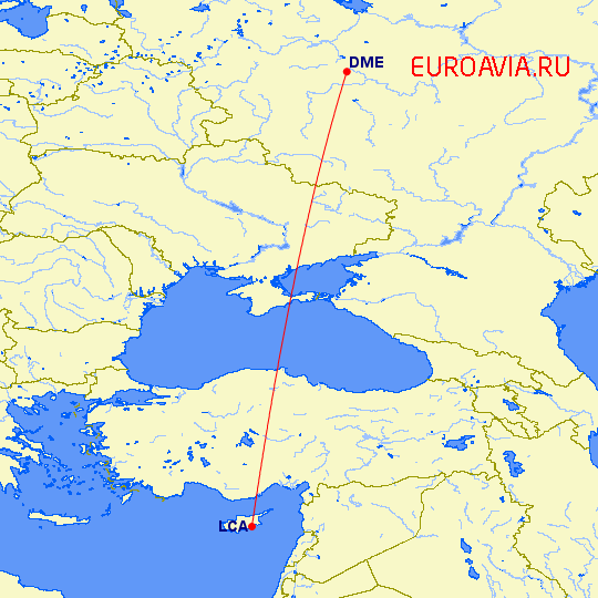 перелет Москва — Ларнака на карте