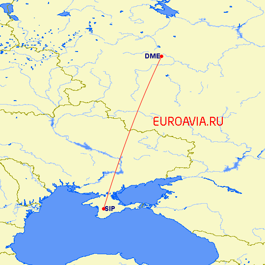 перелет Москва — Симферополь на карте