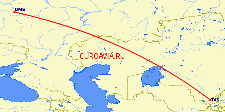 перелет Москва — Ташкент на карте