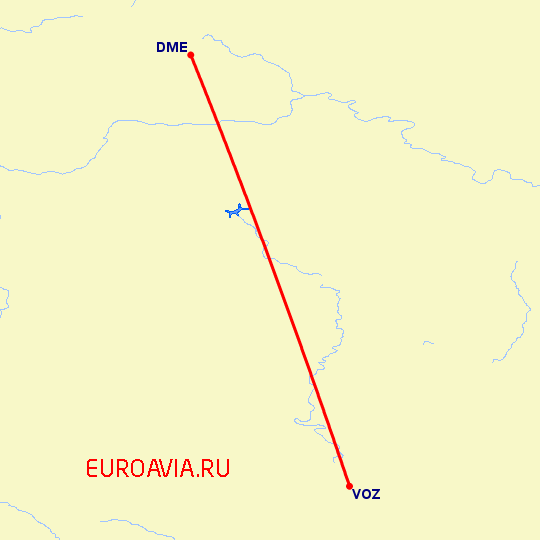 перелет Москва — Воронеж на карте