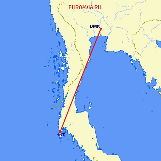 перелет Бангкок — Пхукет на карте