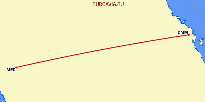 перелет Даммам — Медина на карте