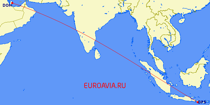 перелет Доха — Бали (Денпасар) на карте