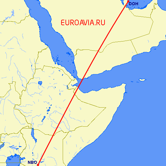 перелет Доха — Найроби на карте