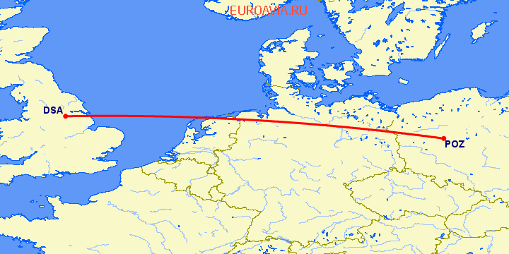 перелет Донкастер Шеффилд — Познань на карте