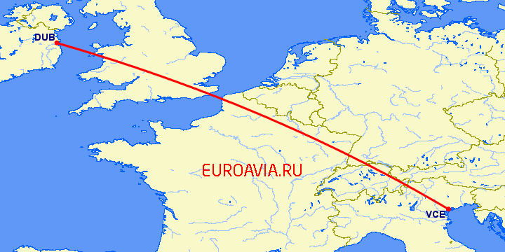 перелет Дублин — Венеция на карте