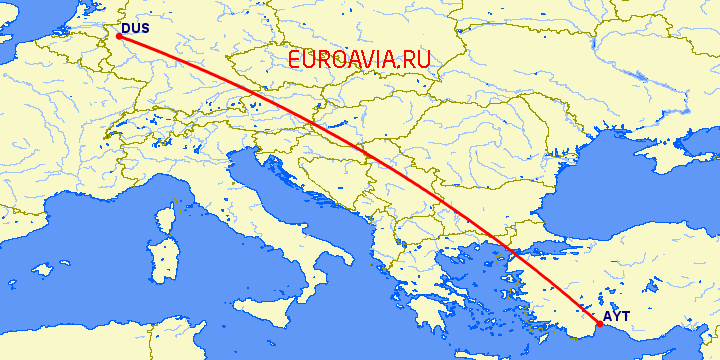 перелет Дюссельдорф — Анталия на карте