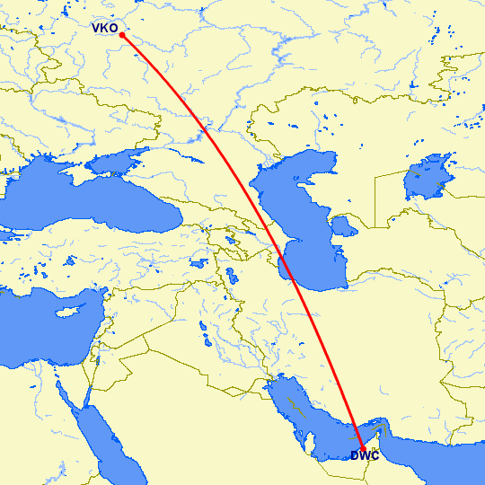 перелет Дубай — Москва на карте