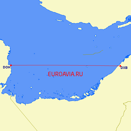 перелет Дубай — Доха на карте