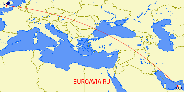 перелет Дубай — Лондон на карте
