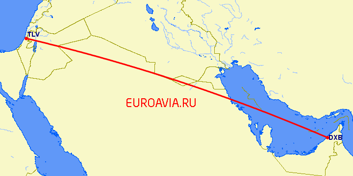 перелет Дубай — Тель Авив на карте