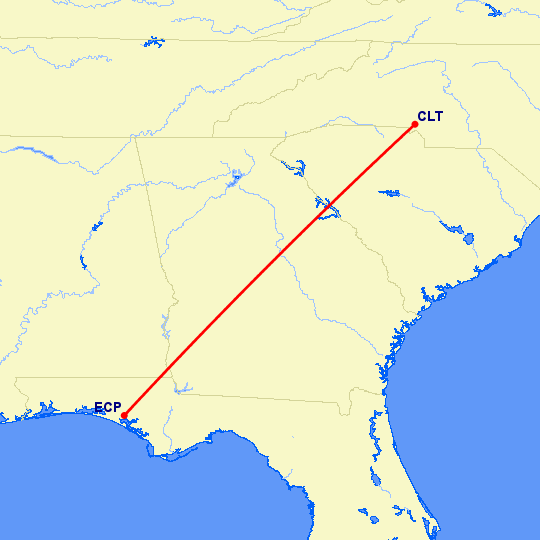 перелет Панама Сити — Шарлотт на карте