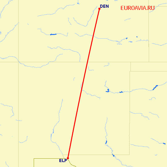 перелет Эль Пасо — Денвер на карте