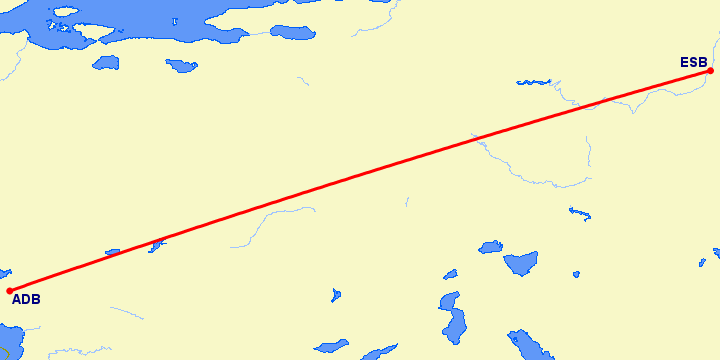 перелет Анкара — Измир на карте