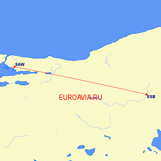 перелет Анкара — Стамбул на карте