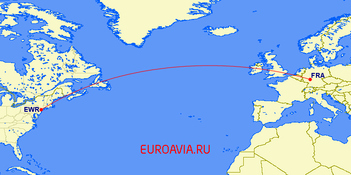перелет Ньюарк — Франкфурт на Майне на карте