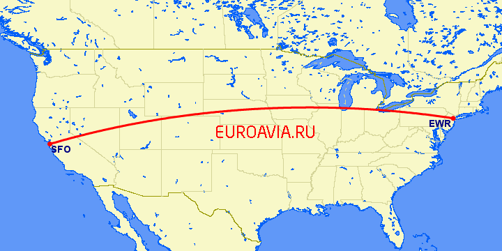 перелет Ньюарк — Сан Франциско на карте
