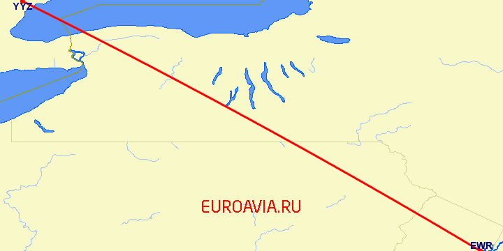 перелет Ньюарк — Торонто на карте