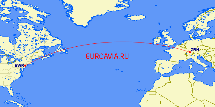 перелет Ньюарк — Цюрих на карте